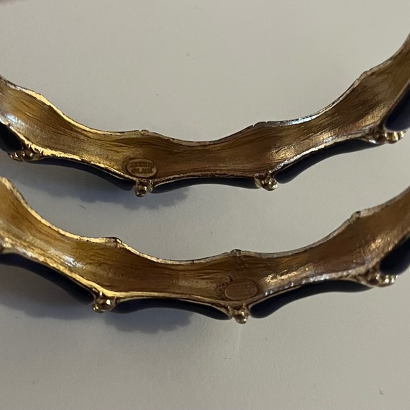 Navy Blue Bamboo Style Kenneth Jay Lane Bangle Bracelets (Set of 2) - Picture 3 of 3